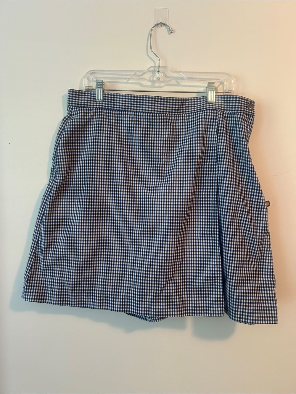 Dennis Gingham double tab pleat Skort in Navy, Brown and White
